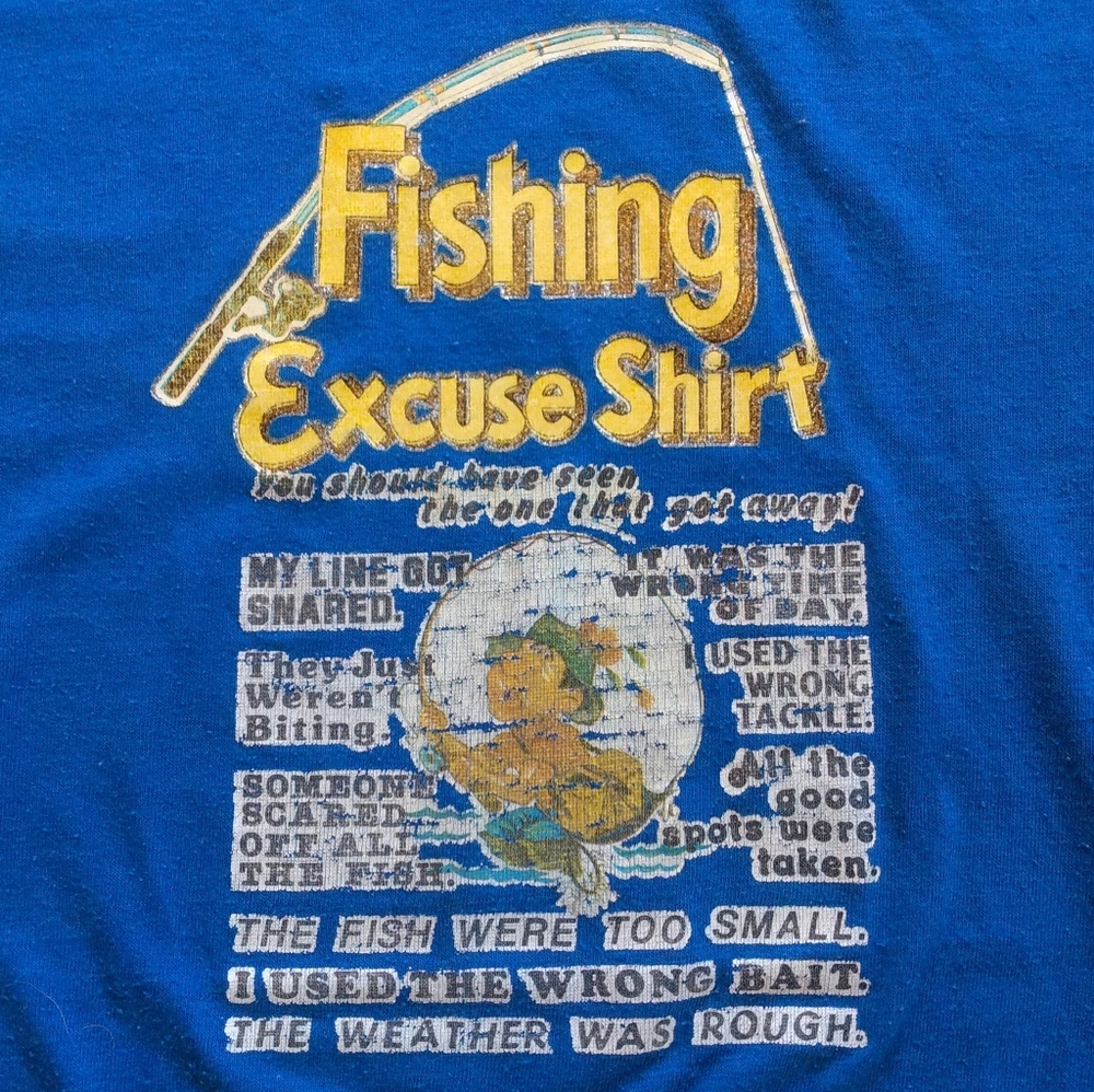 Vintage 70s Single Stitch Glitter Graphic Fishing Tee